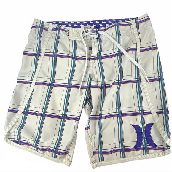 Hurley Other - Hurley plaid board shorts white purple teal size 7